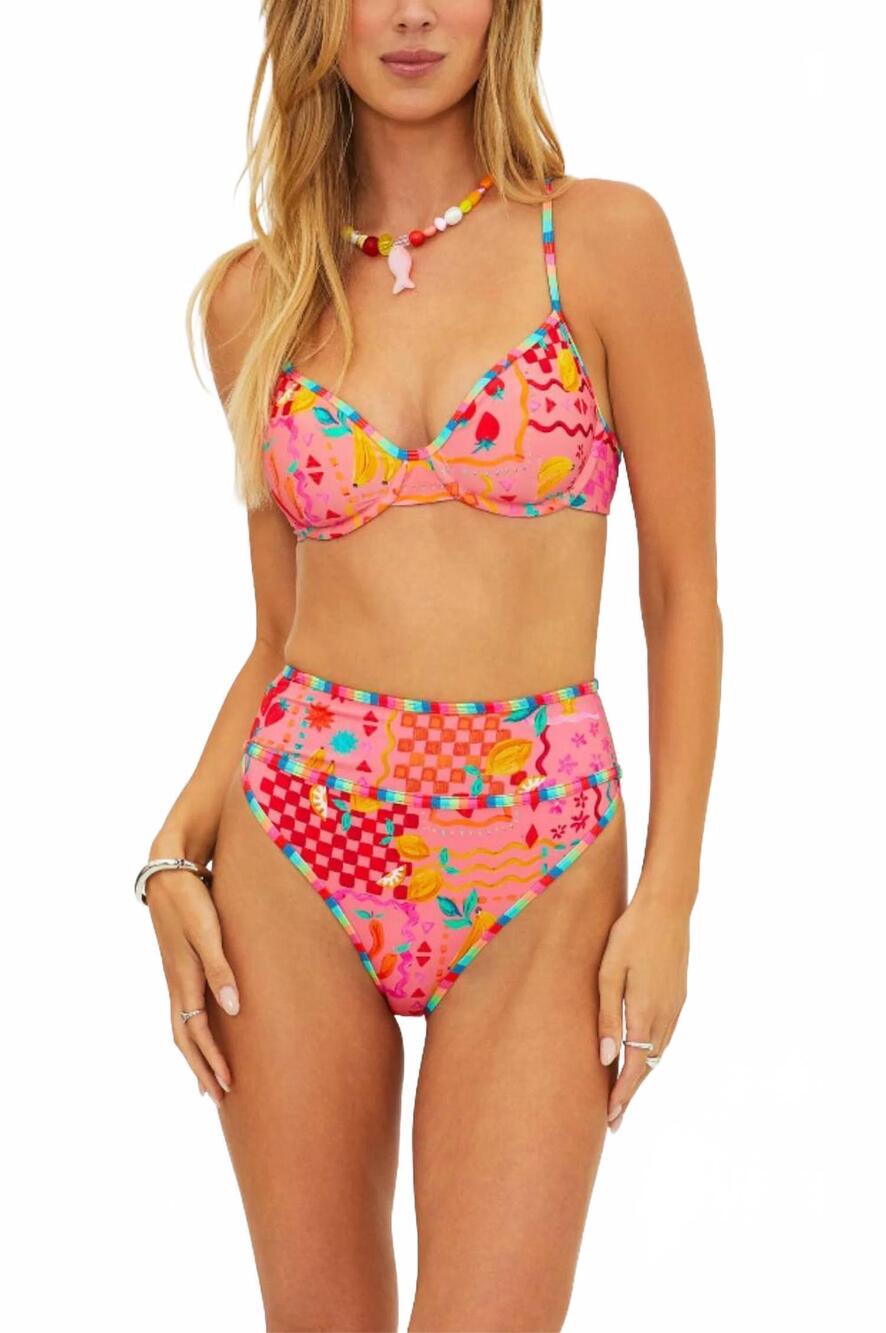Beach Riot Pink Multi-Color Printed High-Waist Bikini